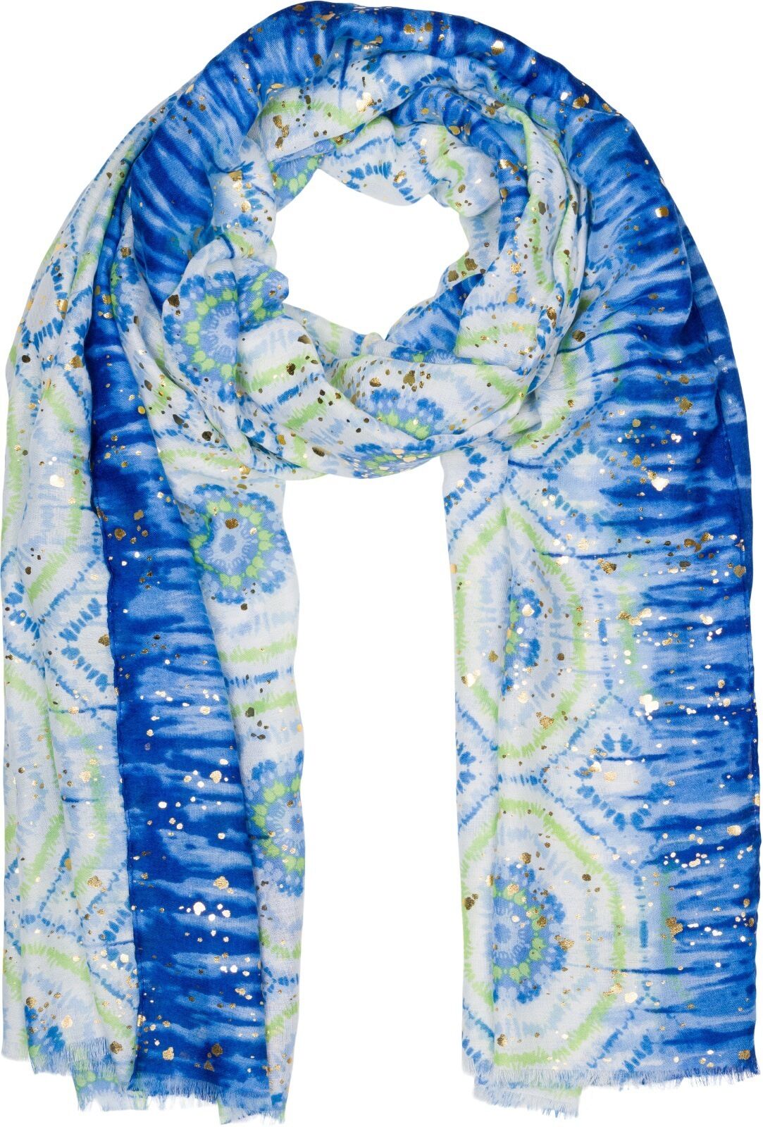 Schal STYLEBREAKER "Schal mit Batik Muster Metallic", Damen, blau (blau, grün), Obermaterial: 80% Viskose CV. 20% Baumwolle CO., Modisch, Modetücher Schal