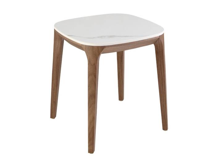 Angel Cerda Quadratischer Beistelltisch aus Porzellanmarmor und Nussbaum, Weiß, Walnussfarben, Holzwerkstoff, Echtholz,Nussbaum, Essen/Getränk, Eckteil,Quadratisch,Quadratisch, 50x51x50 cm, Wohnzimmer, Wohnzimmertische, Couchtische