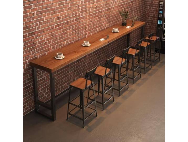 Bartisch Massivholz mit Metallrahmen, Hoher Stehtisch für Küche und Bar Holz‑Metall‑Konstruktion, platzsparendes schmales Design. Für Küche, Café, Hocker nicht im Lieferumfang enthalten