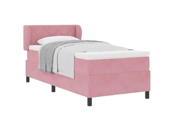 KTHLBRH Boxspringbett mit Kissen Rosa 100 x 200 cm Samt Verstellbares Kopfteil, Gestell aus Holz, Beine aus schwarzem Kunststoff, inklusive Matratze und Topper