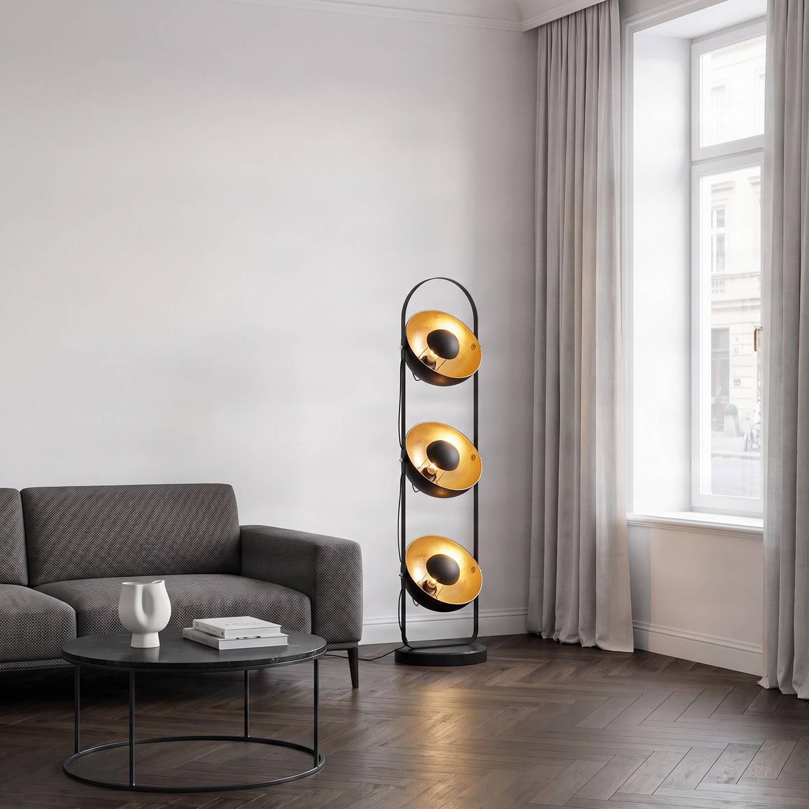 Floor Lamp Muriel Lindby, Black, Living / Dining Room, metal, Modern, Floor Lamp