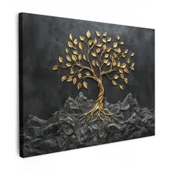 LEINWANDBILD Blätter - Gold - Baum - Fels Wandbilder 80x60 cm