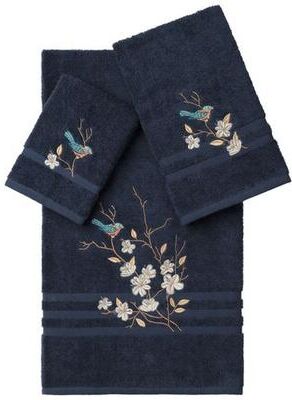 Linum Home Textiles Llc Spring Time Bath Towel Set Bath Hand Wash, Bath Hand Wash, Midnight Blue