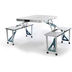 VCM, Gartentisch + Balkontisch, Sitzgruppe Camping Alu Tisch mit 4 Hocker Stuhl Party klappbar