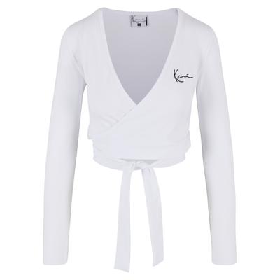 Flanellhemd KARL KANI "Karl Kani Damen", Damen, Gr. L, weiß, 95% Baumwolle, 5% Elasthan, unifarben, skinny fit, V-Ausschnitt, Hemden