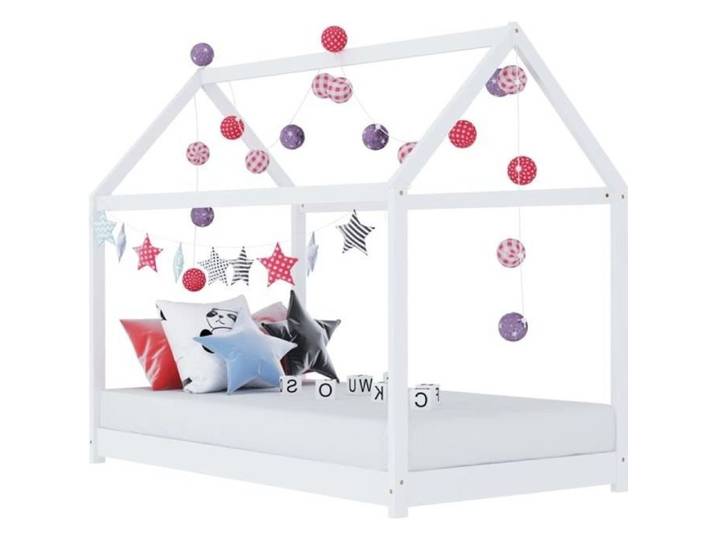 Lit Cabane Enfant - OVONNI - Cadre de lit d'enfant - Blanc - Bois massif - 70x140 cm