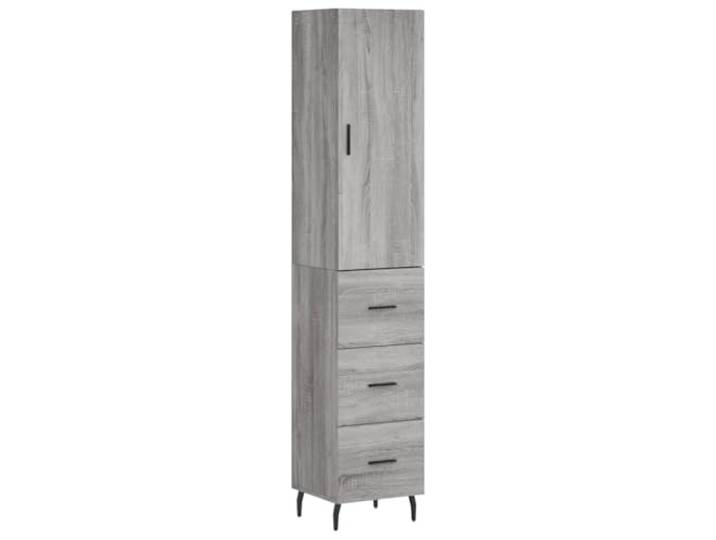 Roanoer Highboard Grau Sonoma 34,5x34x180 cm Holzwerkstoff Schrank Schlanker Mehrzweckschrank mit Tür und Metallfüßen für Wohnzimmer oder Schlafzimmer. Bietet ordentlichen Stauraum.