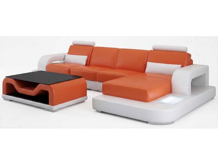 JVmoebel Ecksofa Moderne orange Ecksofa Garnitur mit Couchtisch im Luxus Design, 2 Teile, Mit LED