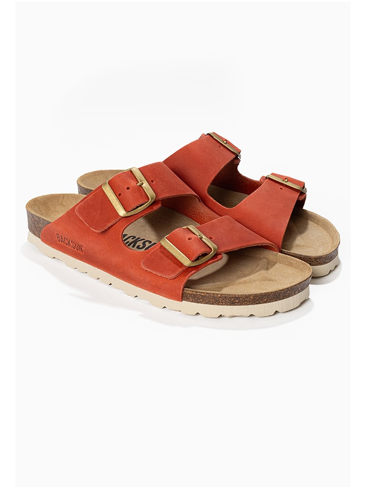 BACKSUN Leder-Pantoletten "Bali" in Orange - 41