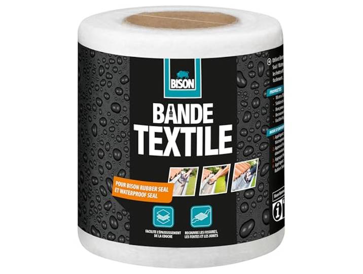 Bison Rubber Seal Textielband - afdichten beschermen en repareren, textieltape 10 cm x 10 m, werkt goed met Bison Rubber Seal, oppervlakken waterdicht maken