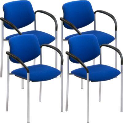 Nowy Styl Besucherstuhl STYL, mit Armlehnen, stapelbar bis 6 Stück, bis 110 kg, Bezugstoff blau, Gestell alusilber, 4 Stück