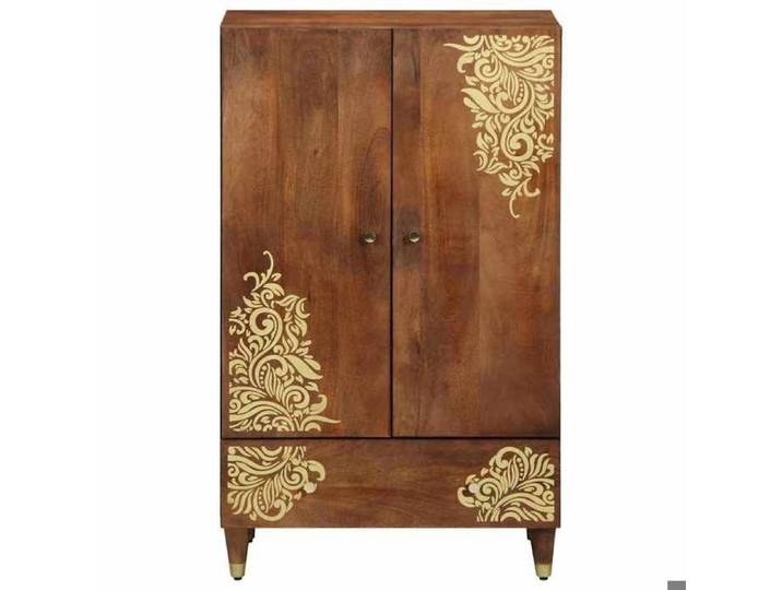 Bibliothèque Marron - LEMON® Haut Armoire - Armoire à vitrine - Buffet de rangement - Marron - 60x33x100cm - Bois de mangue massif 4