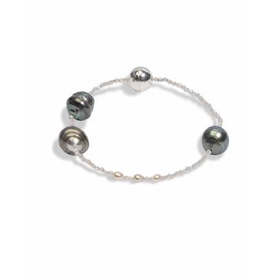 Perlenarmband DI PERLE "Akoyaperlen Armschmuck Armband, Silber mit Zirkon, 18,5 cm", anthrazit, grau, Armbänder, Damen, diperle_18,5, Perlen Silber 925 (Sterlingsilber), Perlen, Silber 925 (Sterlingsilber), Perlenarmband
