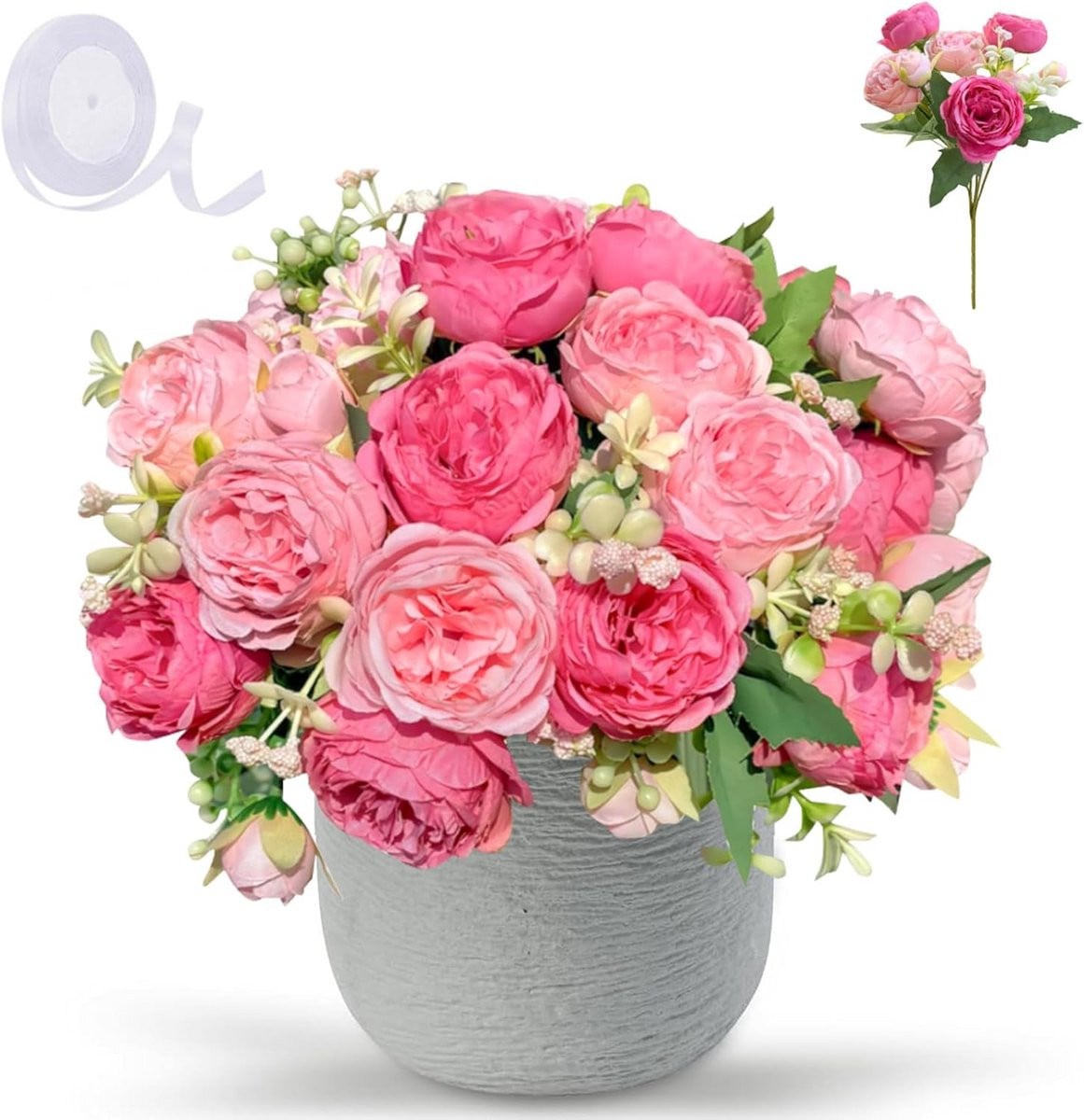 Set van 4 bundels roze zijden kunstbloemen voor woondecoratie