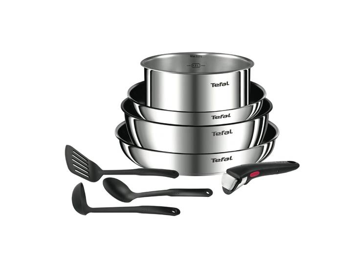 Batterie de cuisine 8 Pièces Empilables Aluminium Revêtement Anti-adhésif Tous Feux Dont Induction Poignée Amovible Ingenio Emotion TEFAL