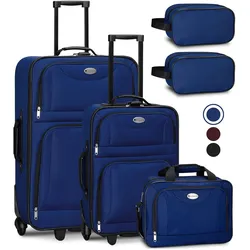 Juskys Trolley Reisekoffer Set Athen 5 teilig - 60 L, 2 Rollen, Weichschale, Handgepäck, Blau