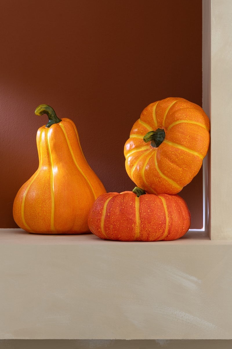 J-Line Keramische Pompoen Decoratie voor op tafel, Oranje, 2 stuks