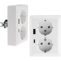 Milos Systems, Steckdose, MILOS Schutzkontakt-Steckdose 23719, 2-fach, 2in1, USB-A+C/PD, 16A/250V, weiss