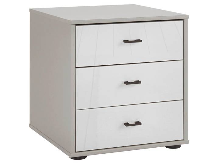 Novel Nachttisch, Grau, Weiss, Glas, Holzwerkstoff, 3 Schublade(n) Schubladen, 60x64x43 cm, Typenauswahl, Schlafzimmer, Nachttische