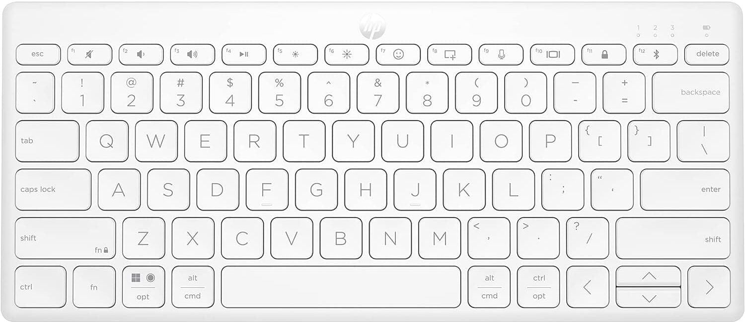 HP 350 Compact Bluetooth Keyboard, White, Connect up to 3 Devices via Bluetooth 5.2, Multi-OS, with SMART Shortcuts, Dictation and Emoji Keys, Recycled Materials, New