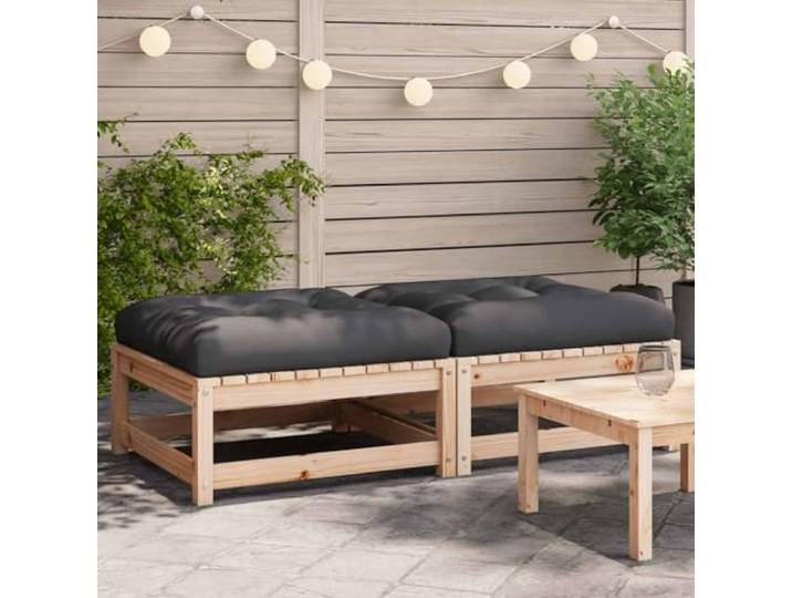 WXGTBKPR 2 STK. Gartenhocker mit Kissen, Fußbank Kiefer Massivholz, Braun Wetterfestes Latten-Design, Vielseitig als Couchtisch nutzbar, Modulare Bauweise