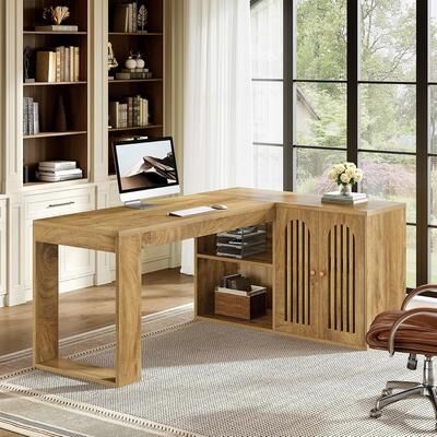 YUZHOU 59-Inch L-Shaped Executive Desk, Corner Office Desk with Storage