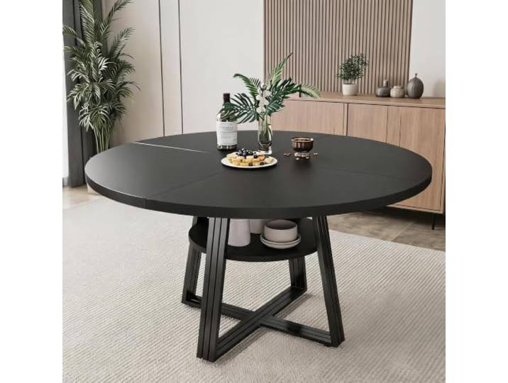 Zstar Runder Esstisch 120 cm Landhausstil mit Ablagefach Tisch für 4-6 Personen mit Stauraum für Esszimmer und Küche