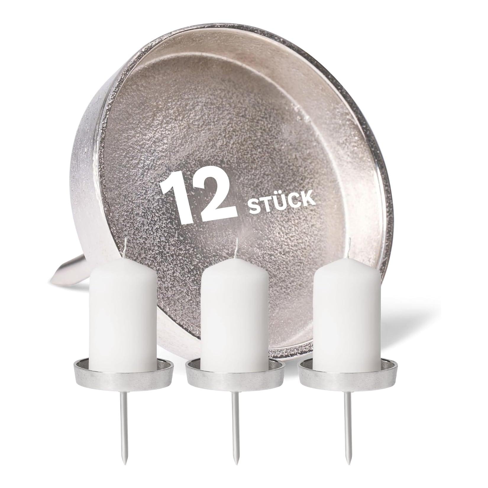 12x Kerzenpick Alu Flach 10 cm Kerzenhalter für Adventskranz Kerzenpin Weihnachtskranz