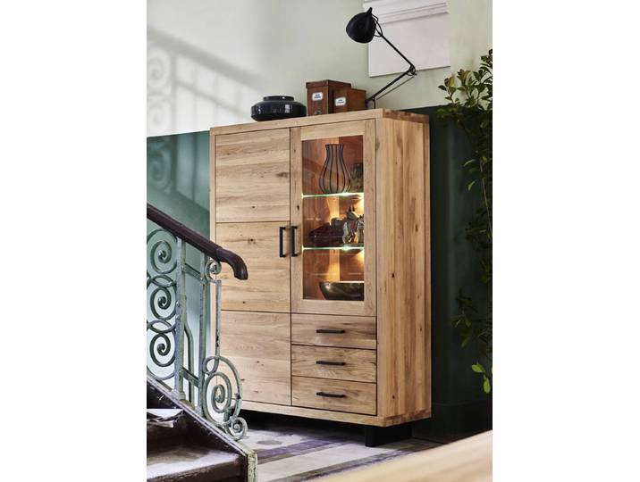 Vitrine Woodstock 2-türig aus massiver Balkeneiche – Montierte Lieferung – 3%-Vorkasse-Rabatt