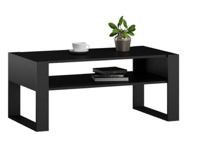 MATKAM Couchtisch KAJA H50 x B100 x T53,6 cm Loft Retro, offene Ablage unter der Tischplatte, Kufenbeine (Schwarz)