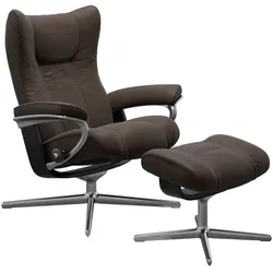 Stressless Sessel mit Hocker Wing Cross Leder Braun Batick Brown M (Medium)