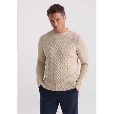 Rundhalspullover FELIX HARDY "Rundhalspullover", Herren, Gr. M, beige, 100% Baumwolle, Rundhals, Pullover Rundhalspullover