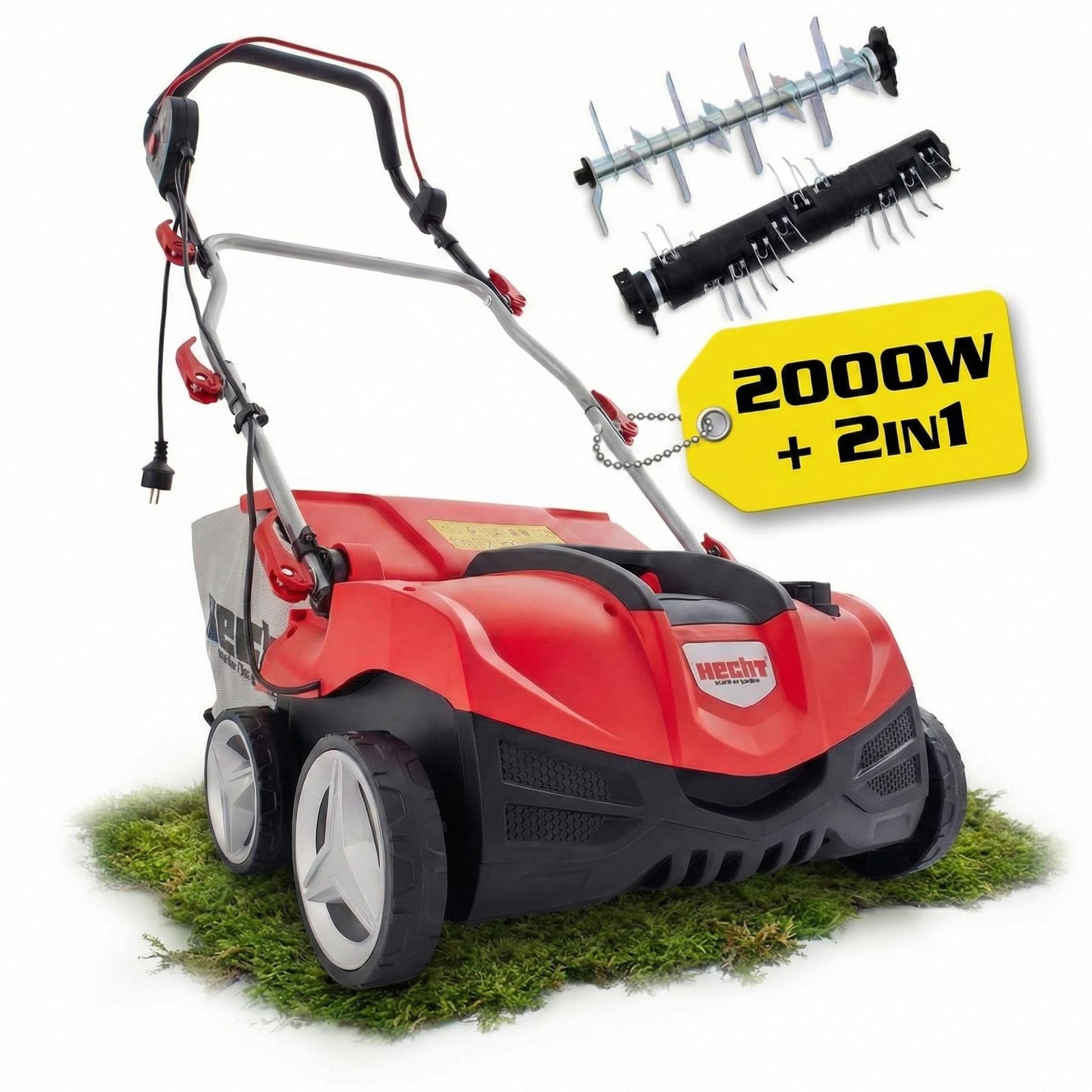 HECHT Verticuteermachine Elektrisch 1999 - 2-in-1 grasmaaier en verticuteermachine met 2000 W, werkbreedte 36 cm en 45 liter opvangbak