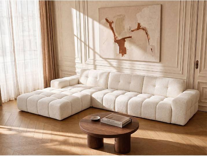 Ecksofa - Ecke links - Bouclé-Stoff - Weiß - SOPELANA