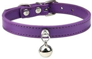 Uplift Essentials Colorful Adjustable Leather Pet Collar With Metallic Safety Bell purple s