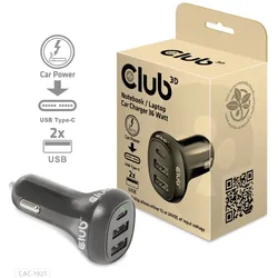 CLUB3D CAC-1921 Ladegerät für Mobilgeräte Laptop Schwarz Zigarettenanzünder Auto