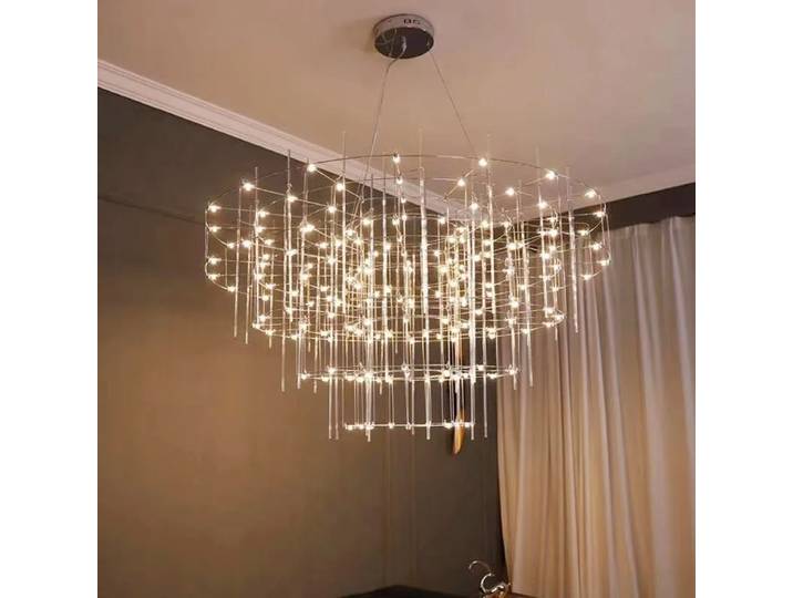 Lustre de luxe en acier inoxydable, plafond moderne chromé LED luciole pour projet salon hôtel réception suspension