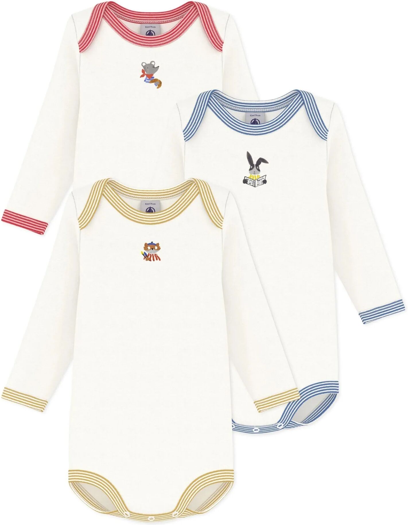 Petit Bateau Lot de 3 Bodies Animaux Coton Bio Blanc 3 mois