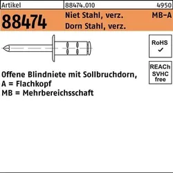 Blindniete R 88474 FLAKO 4x17 Niet Stahl verz./Dorn Stahl verz. 500St. GESIPA