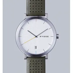 HYGGE - 2203 SERIES - silver khaki leather / 44 MM