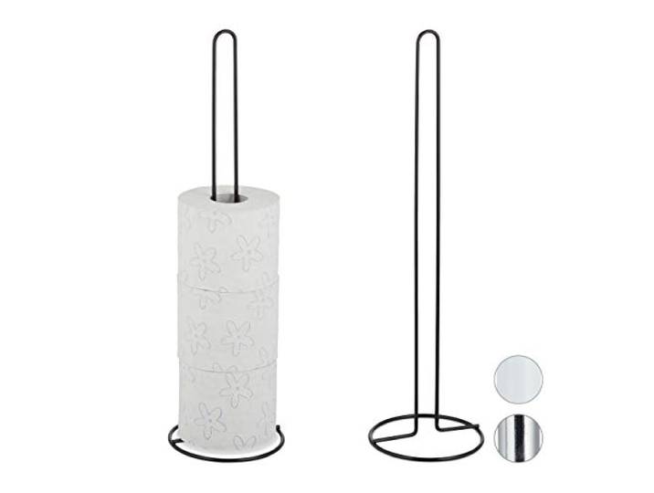 Relaxdays Porte-Rouleaux Lot de 2\, 5 Rouleaux de Rechange par unité\, Noir métal\, sur pied\, HxP 50 x 14 cm