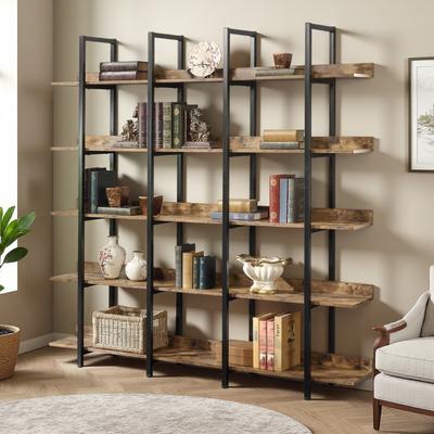 ZWYO HOSIMU 70.7in MDF+Metal 5-Tier Open Bookshelf with Vintage Industrial Style, Display Rack with 80lbs Shelf Capacity & Anti-Fall Device