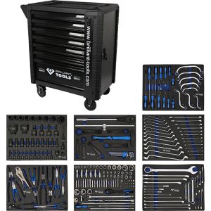 Brilliant-Tools Werkzeugwagen BT153225, 225-teilig, schwarz, 7 Schubladen, mit Werkzeug
