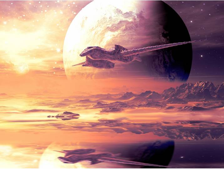 Fototapete PAPERMOON PLANETEN-FANTASIE FUTURISTISCH ALIEN MOON GALAXIE XXL , bunt, B:4,5m L:2,8m, Vlies, Tapeten, Fototapete