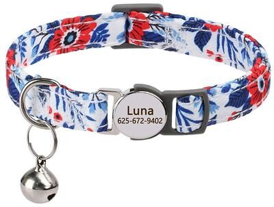 Uplift Essentials Customized Personalized ID Safety Cat Collar With Engraved Nameplate 047 Red