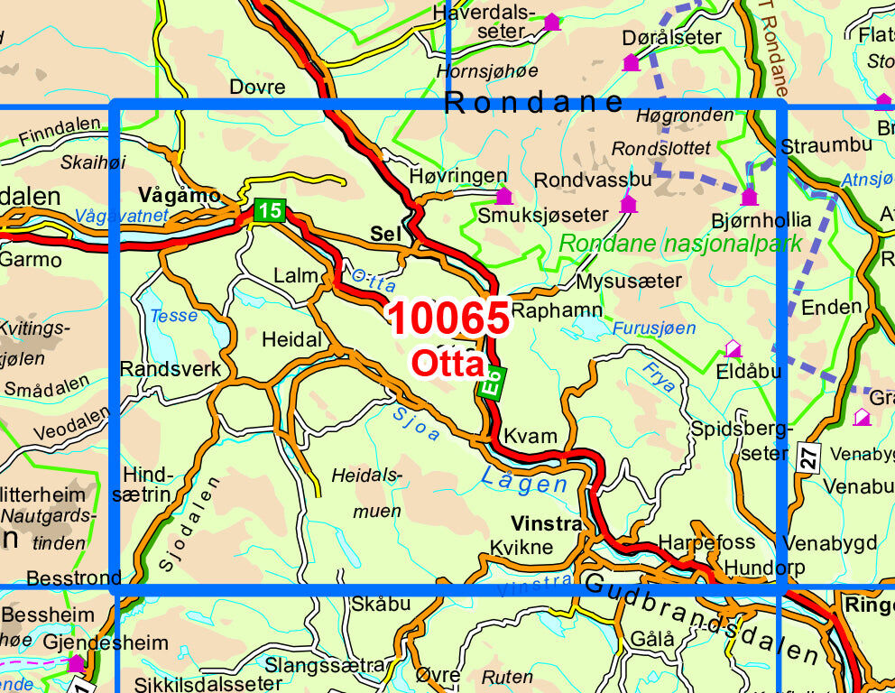 Carte de randonnée n° 10065 - Otta (Norvège)   Nordeca - Norge-serien