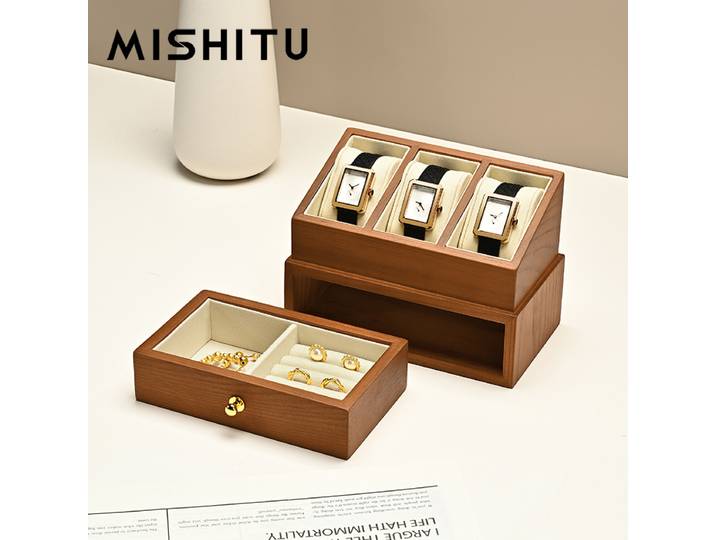 MISHITU montre bijoux organisateur boîte Double couche en bois bijoux organisateur anneau boucle d'oreille collier bijoux montre-bracelet boîte de rangement