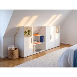 Schrank unter Dachschräge mit 4 Türen, 2 Regalböden & 2 Fächern - Weiß - ADEZIO