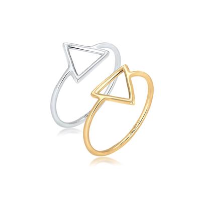 Ring-Set ELLI "Ring Elli Ring Set Trend Dreieck Bi-Color 925 Silber vergoldet" Gr. 54, silber, Fingerringe, Damen, 54, Silber 925 (Sterlingsilber)