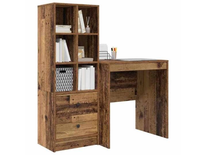 Bureau avec rangement - - Bois d'ingénierie - 70x50x76 cm - Bois ancien - Avec tiroir - 6 étagères